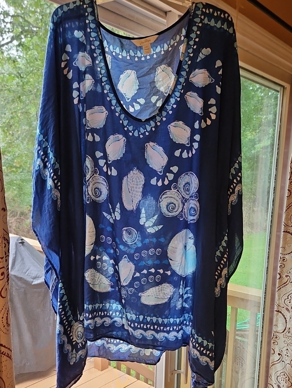 Lilly Pulitzer Navy Shell-Print Sheer Swim Coverup